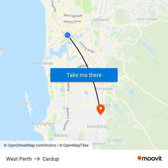 West Perth to Cardup map