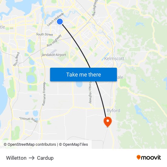 Willetton to Cardup map