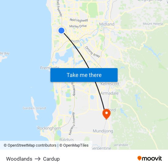 Woodlands to Cardup map