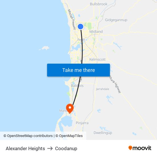 Alexander Heights to Coodanup map