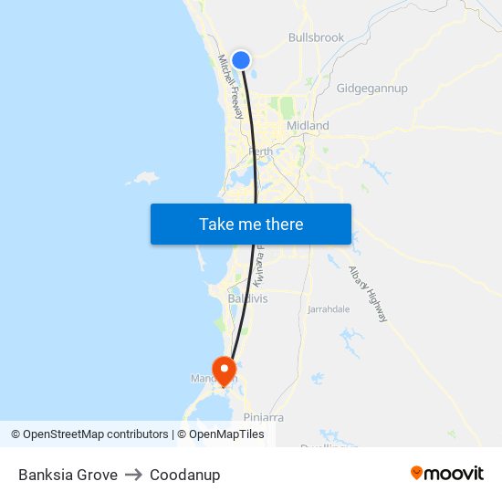 Banksia Grove to Coodanup map