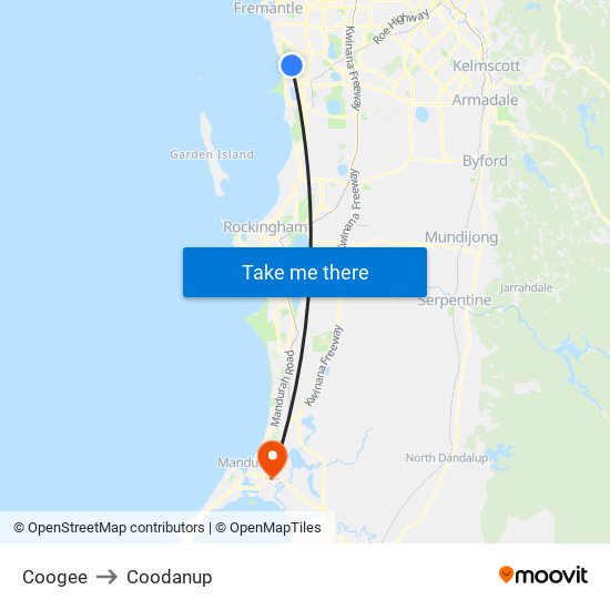 Coogee to Coodanup map
