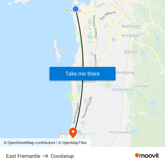 East Fremantle to Coodanup map