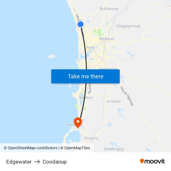 Edgewater to Coodanup map