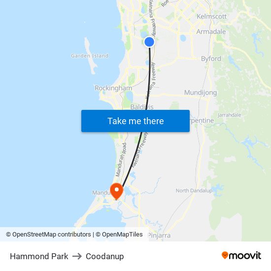 Hammond Park to Coodanup map