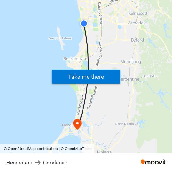 Henderson to Coodanup map