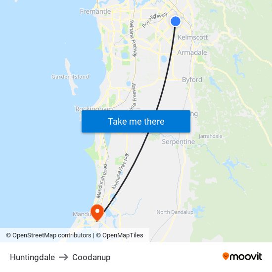 Huntingdale to Coodanup map