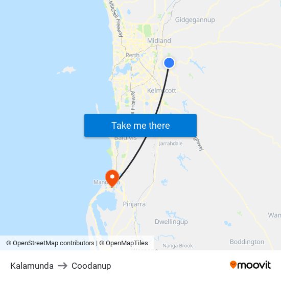 Kalamunda to Coodanup map