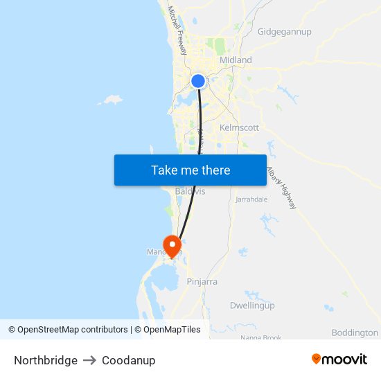 Northbridge to Coodanup map