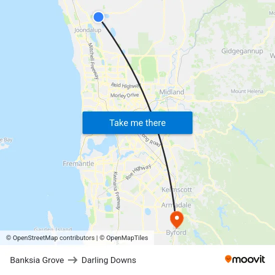 Banksia Grove to Darling Downs map