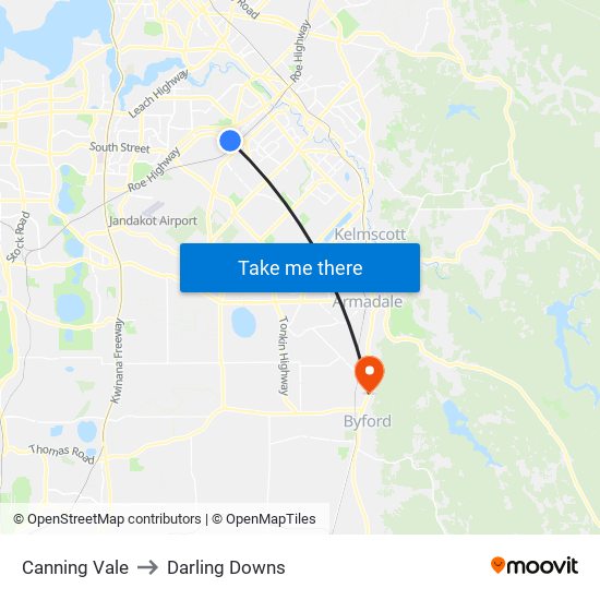 Canning Vale to Darling Downs map