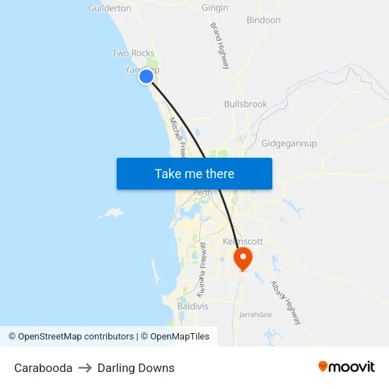 Carabooda to Darling Downs map