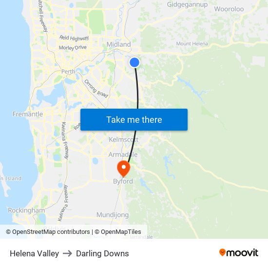 Helena Valley to Darling Downs map