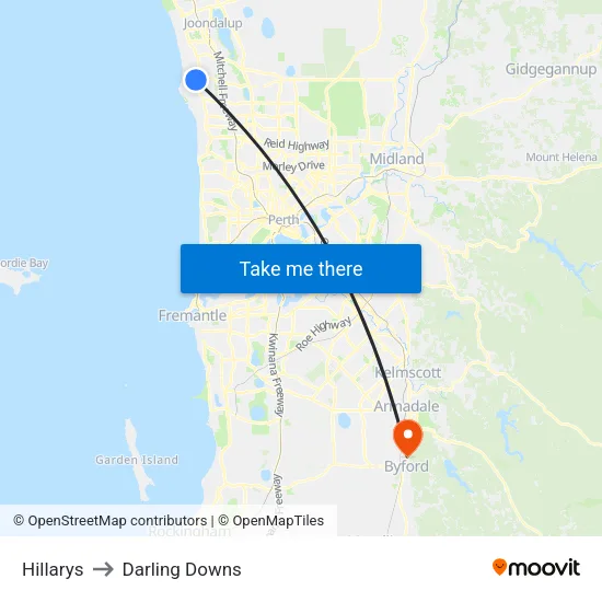 Hillarys to Darling Downs map