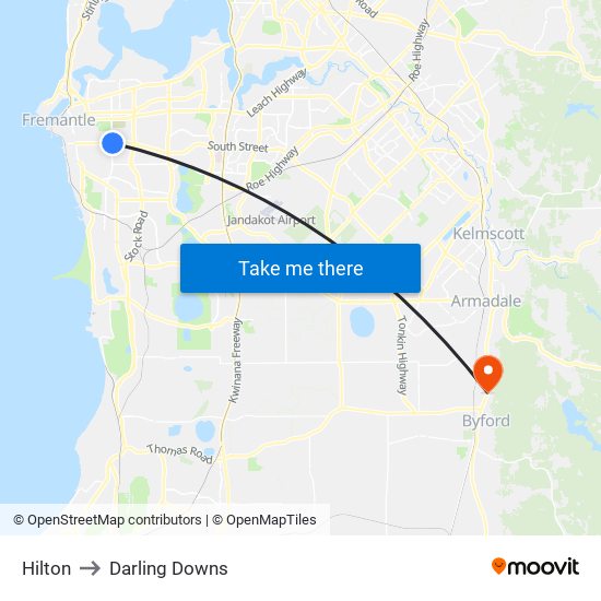 Hilton to Darling Downs map