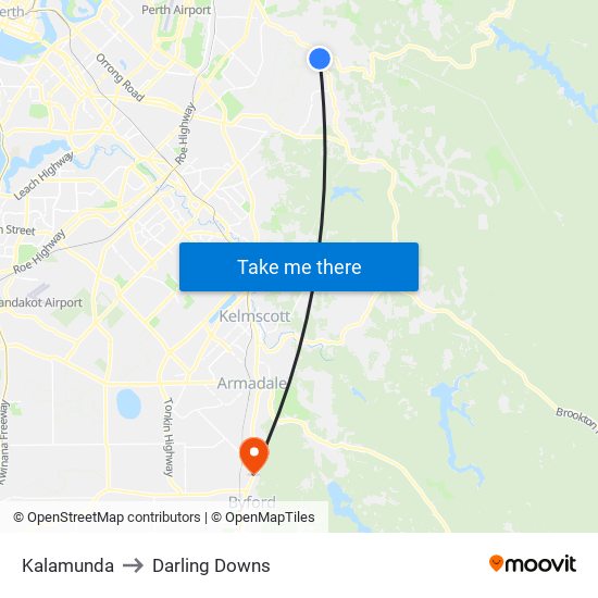 Kalamunda to Darling Downs map