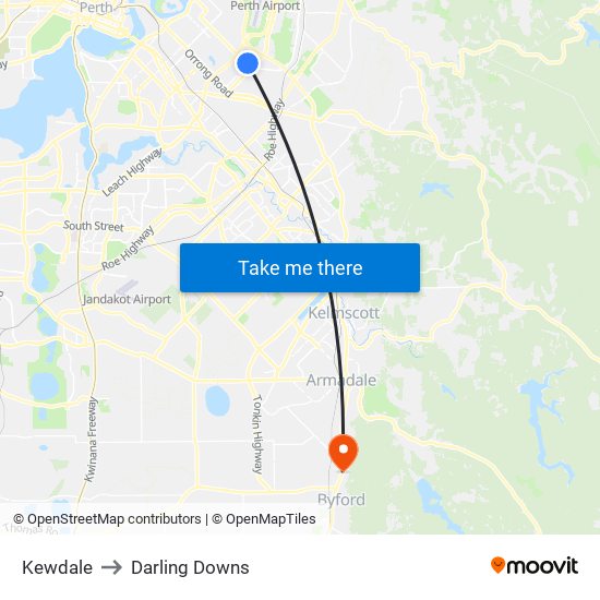 Kewdale to Darling Downs map