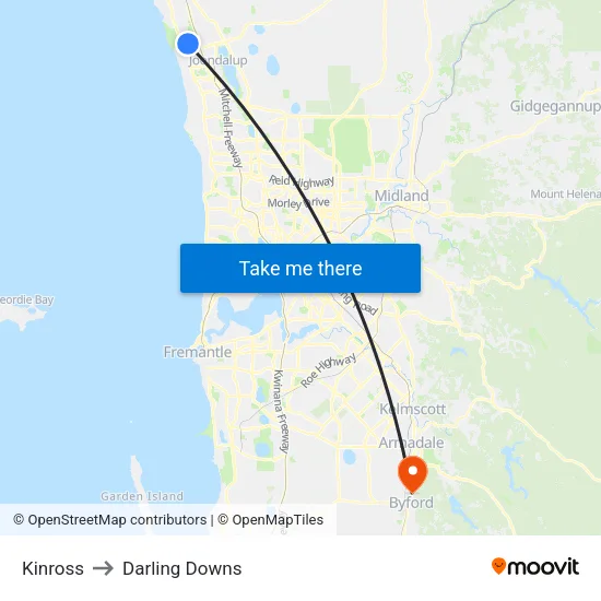 Kinross to Darling Downs map