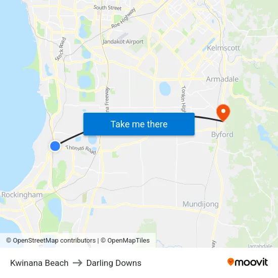 Kwinana Beach to Darling Downs map
