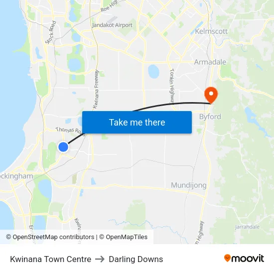 Kwinana Town Centre to Darling Downs map