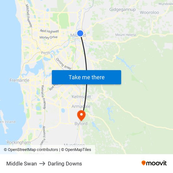 Middle Swan to Darling Downs map