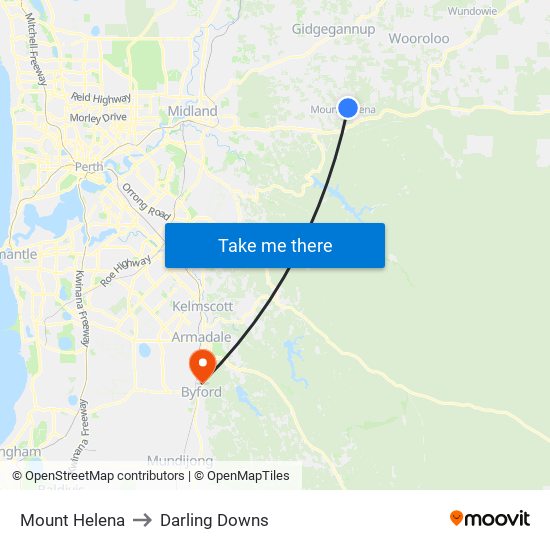 Mount Helena to Darling Downs map
