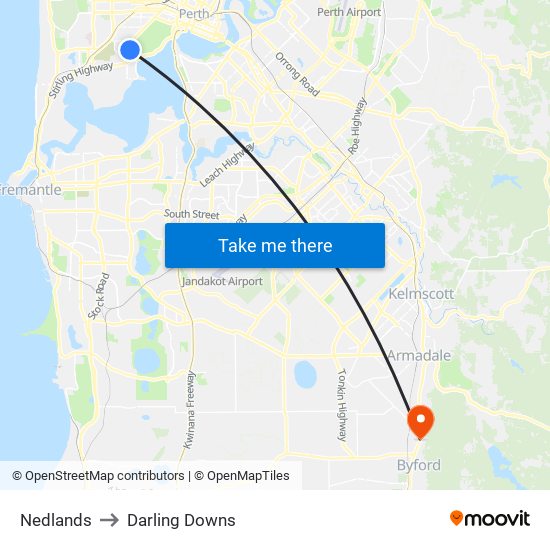 Nedlands to Darling Downs map