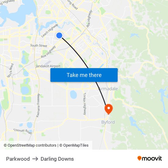 Parkwood to Darling Downs map