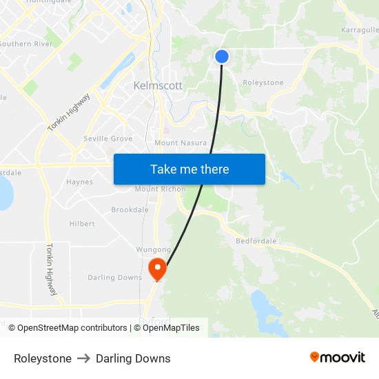 Roleystone to Darling Downs map