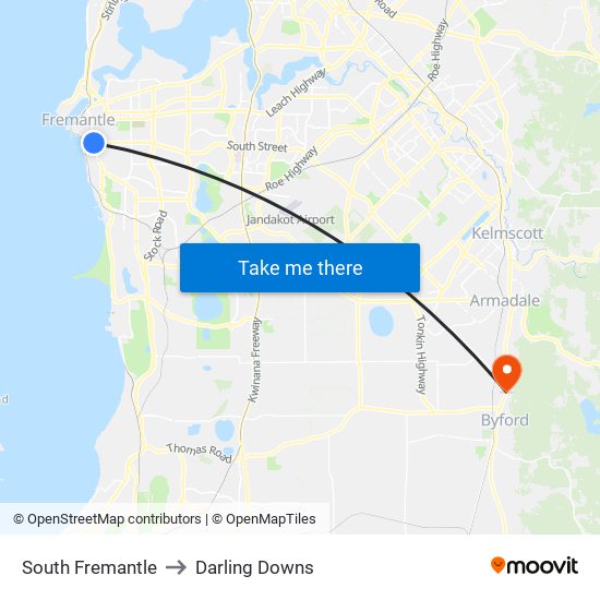 South Fremantle to Darling Downs map