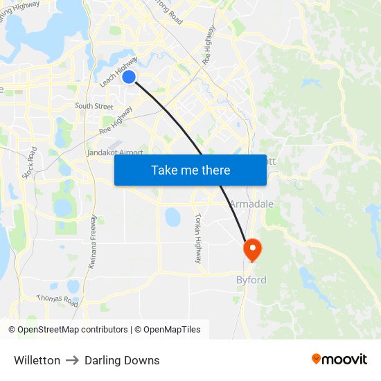Willetton to Darling Downs map