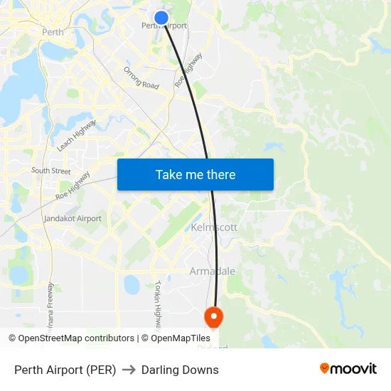 Perth Airport (PER) to Darling Downs map