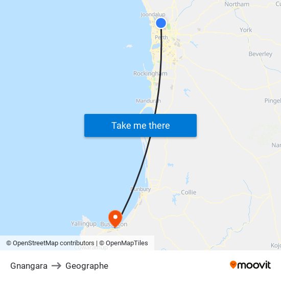 Gnangara to Geographe map
