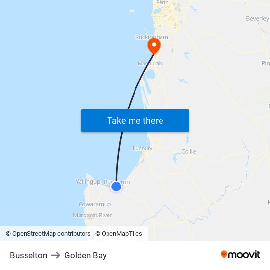 Busselton to Golden Bay map