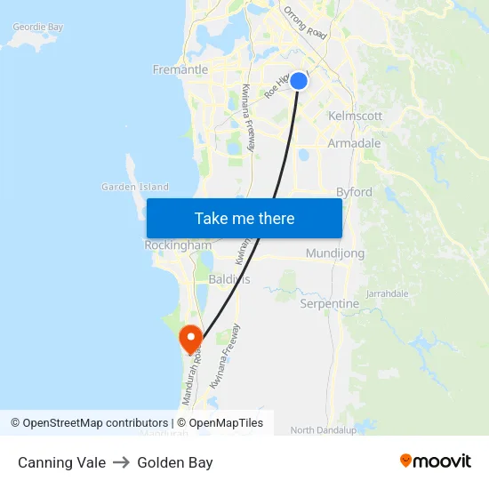 Canning Vale to Golden Bay map