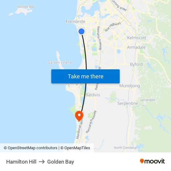 Hamilton Hill to Golden Bay map