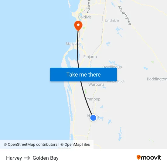 Harvey to Golden Bay map