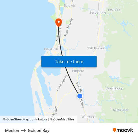 Meelon to Golden Bay map