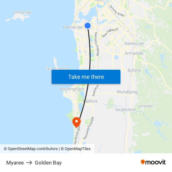 Myaree to Golden Bay map