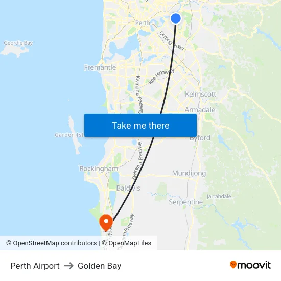 Perth Airport to Golden Bay map