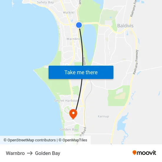 Warnbro to Golden Bay map