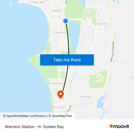 Warnbro Station to Golden Bay map