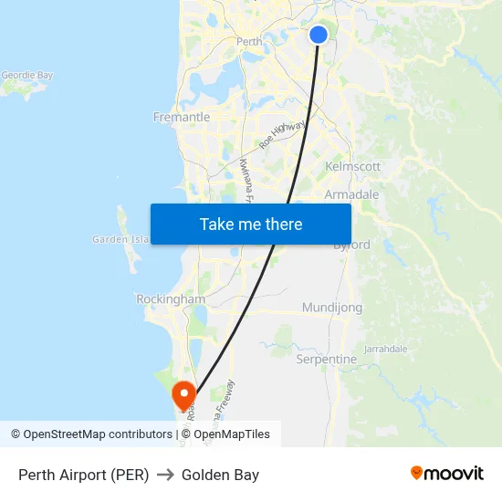 Perth Airport (PER) to Golden Bay map