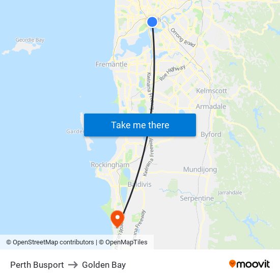 Perth Busport to Golden Bay map