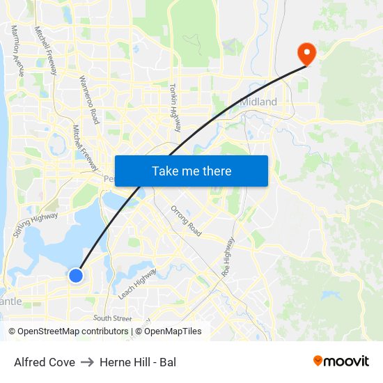 Alfred Cove to Herne Hill - Bal map