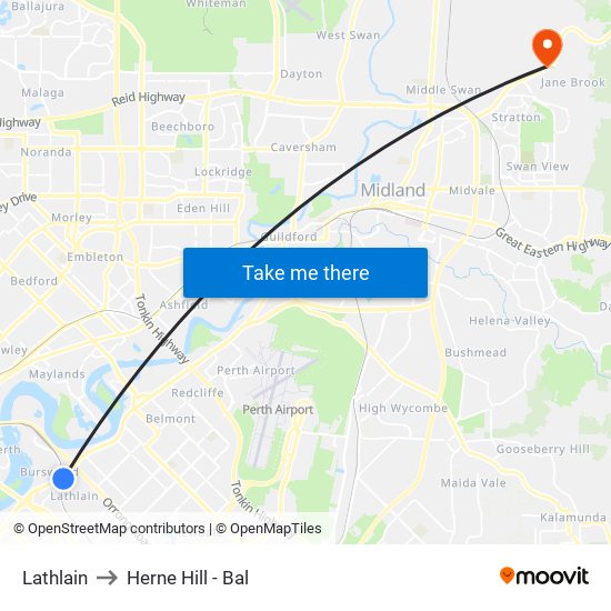 Lathlain to Herne Hill - Bal map