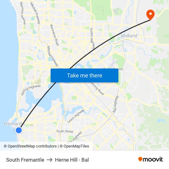 South Fremantle to Herne Hill - Bal map