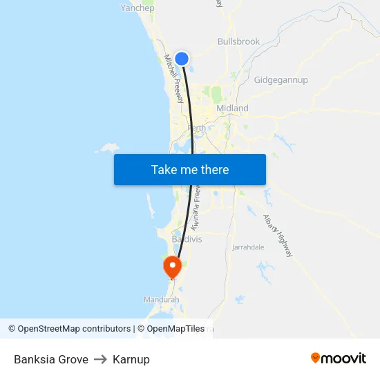 Banksia Grove to Karnup map
