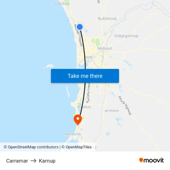 Carramar to Karnup map