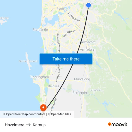 Hazelmere to Karnup map